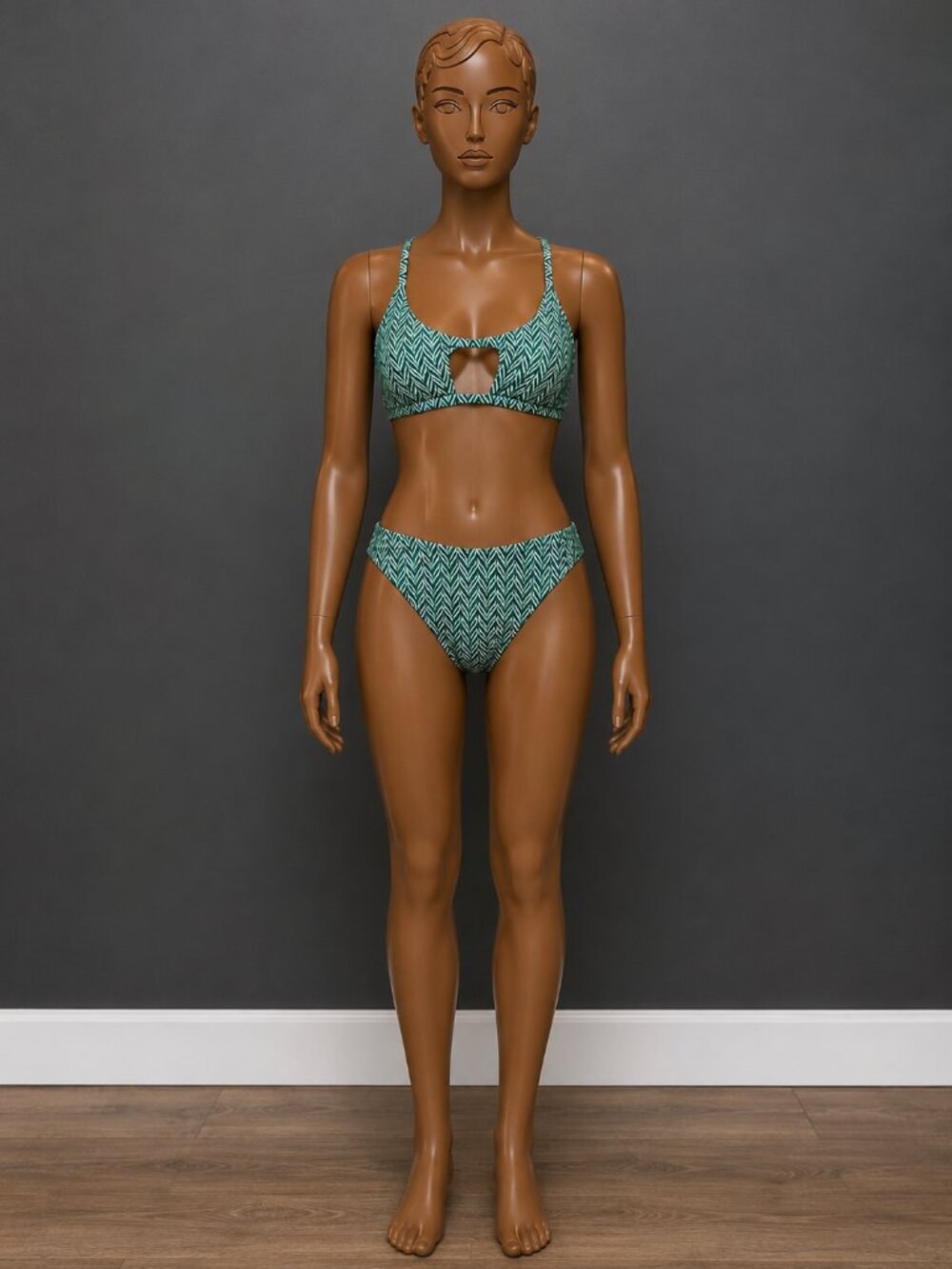 BERLOOK Green Geometric Textured Bikini Set M NWT